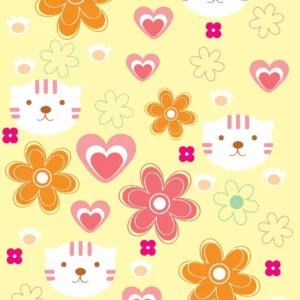 Papel De Parede Gatinhos Fundo Amarelo Lavável 310x58cm