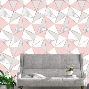 Papel De Parede Geométrico Branco, Rosa, Marmorizado - 2,50m