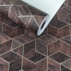 Papel De Parede Geométrico Marrom Glitter Rolo 10m X 53cm