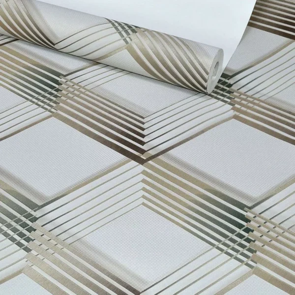 Papel De Parede Geométrico Moderno Vinílico Verde Dourado