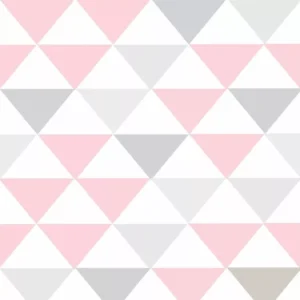 Papel De Parede Geométrico Rosa, Cinza E Branco - 2,50