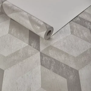 Papel De Parede Geometrico Texturizado Bege 3d Importado