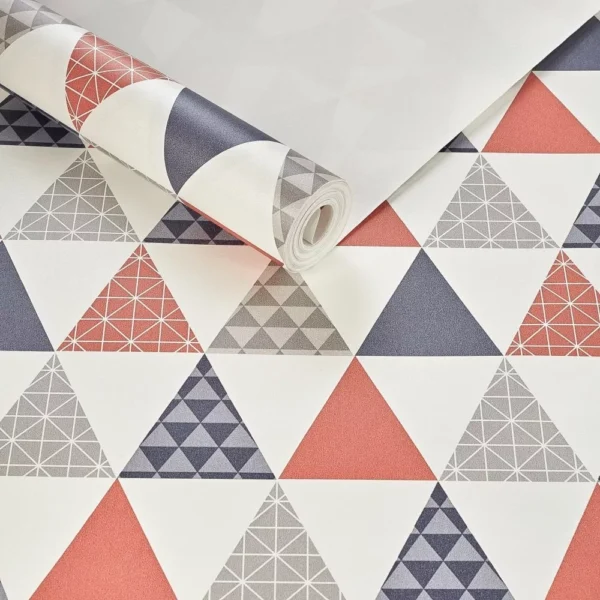 Papel De Parede Geométrico Triangulo Vermelho Azul Infantil