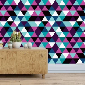 Papel De Parede Geométrico Triângulos Roxo, Azul E Preto