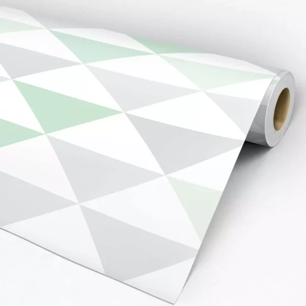 Papel De Parede Geométrico Verde Cinza E Branco 12 Rolos 3m