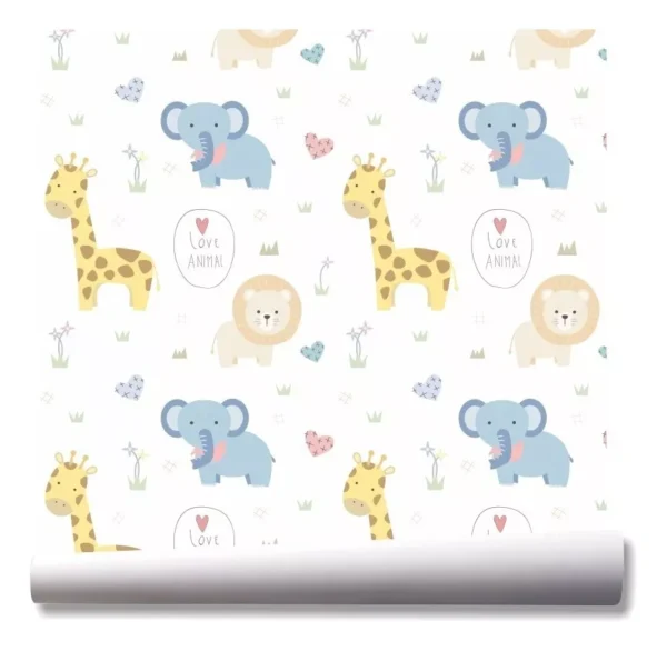 Papel De Parede Girafa Leao Safari Infantil Kit 03 Rolos A65