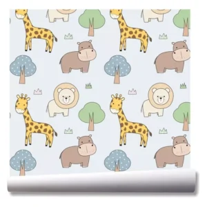 Papel De Parede Girafinha Safari Animais Kit 03 Rolos A84