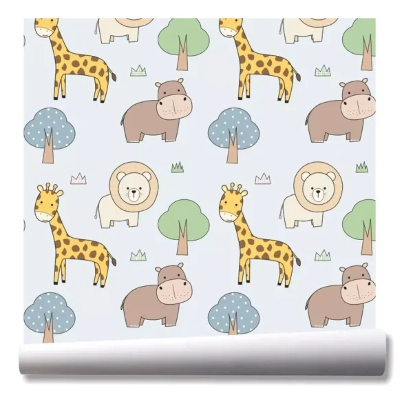 Papel De Parede Girafinha Safari Animais Kit 03 Rolos A84