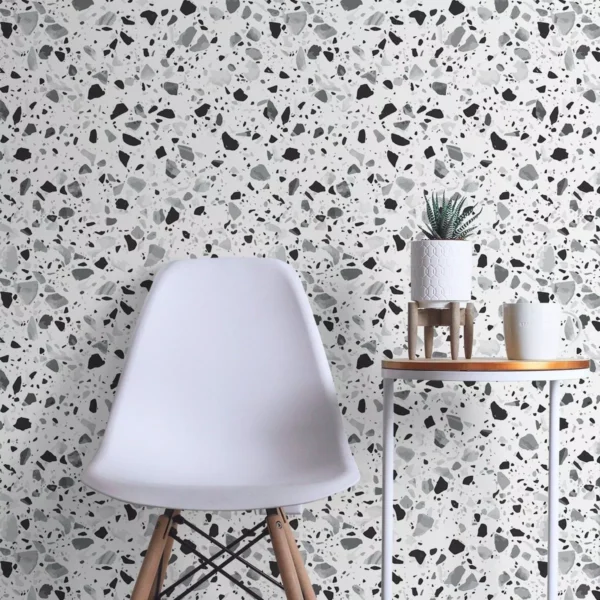 Papel De Parede Granilite Preto Cinza Branco Vinílico - 10m