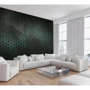 Papel De Parede Hexágonos Moderno Gamer Azul 7,5m² Txt44