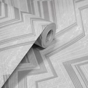 Papel De Parede Importado 3d Cinza Chevron Embaralhado