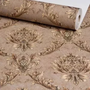 Papel De Parede Importado Arabesco Marrom Dourado Luxo Top