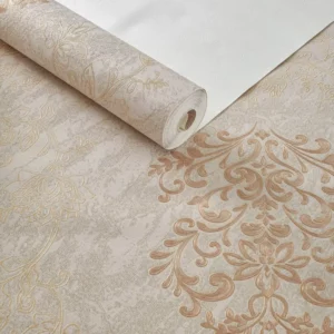 Papel De Parede Importado Arabescos Dourado Marrom Escuro