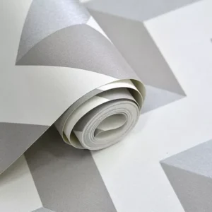 Papel De Parede Importado Chevron Cinza Branco - Rolo Vinílico Lavável 9,5m X 53cm + Cola Grátis