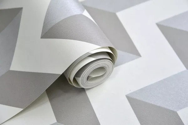 Papel De Parede Importado Chevron Cinza Branco - Rolo Vinílico Lavável 9,5m X 53cm + Cola Grátis