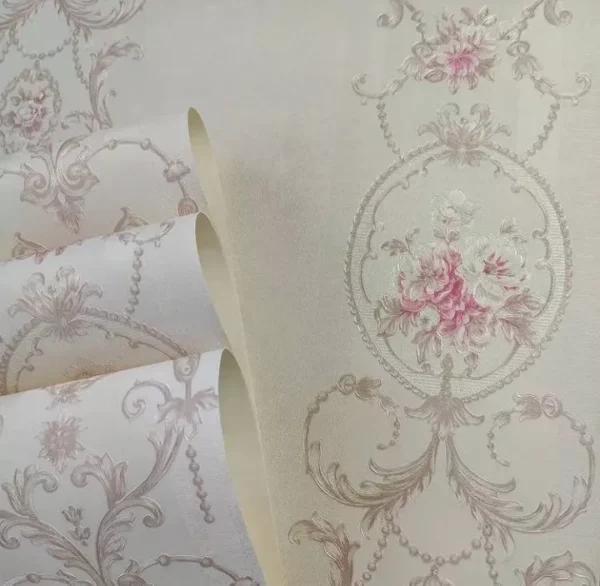 Papel De Parede Importado Floral Branco E Rosa Vinílico Luxo