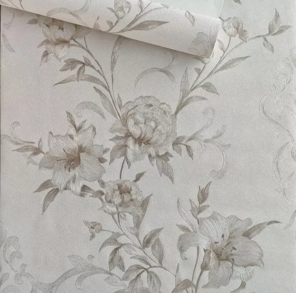 Papel De Parede Importado Floral Marrom Acinzentado Vinílico