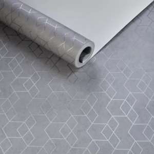 Papel De Parede Importado Geométrico Azul Detalhes Prata