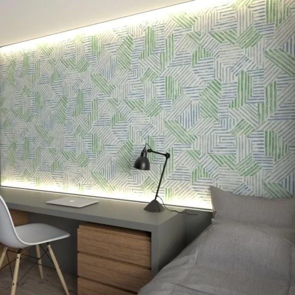 Papel De Parede Importado Imita Azulejos Cinza E Verde 4m²