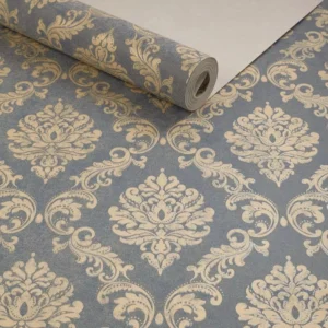 Papel De Parede Importado Lavável Azul Arabesco Dourado