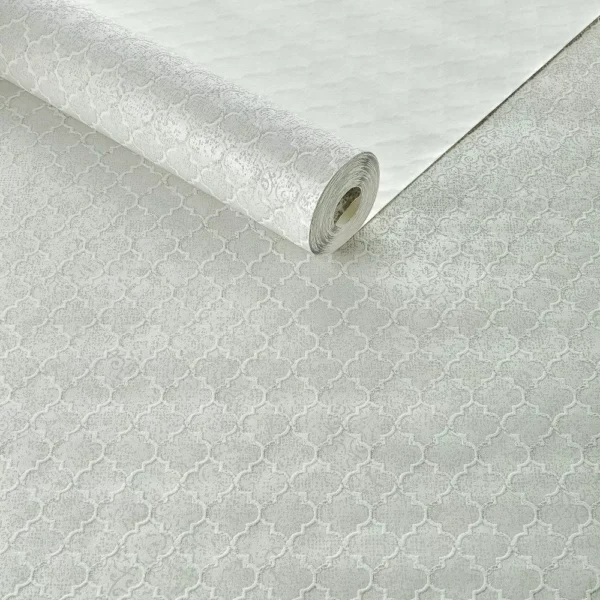 Papel De Parede Importado Lavável Textura Quatrefoil Cinza