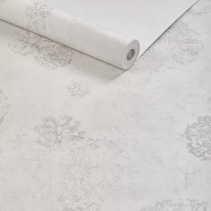 Papel De Parede Importado Lindo Off White Arabesco Cinza