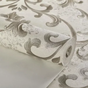 Papel De Parede Importado Para Sala Off White Arabesco Taupe