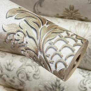 Papel De Parede Importado Textura Damask Marrom Dourado 10m