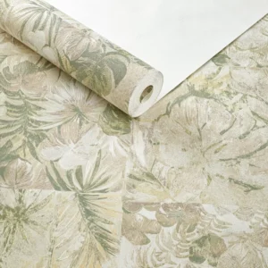 Papel De Parede Importado Tnt Floral Off White Cinza