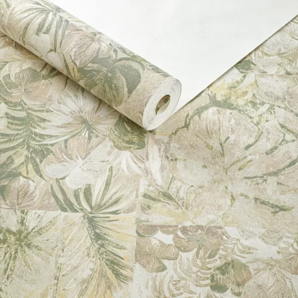 Papel De Parede Importado Tnt Floral Off White Cinza