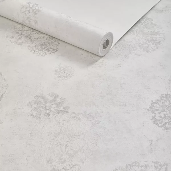 Papel De Parede Importado Tnt Floral Off White E Cinza