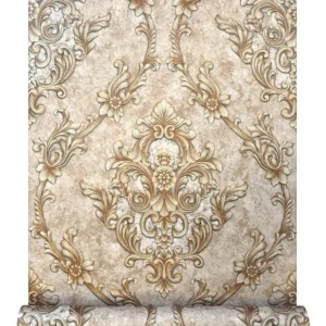 Papel De Parede Importado Vinilico Damask Marrom Dourado 10m