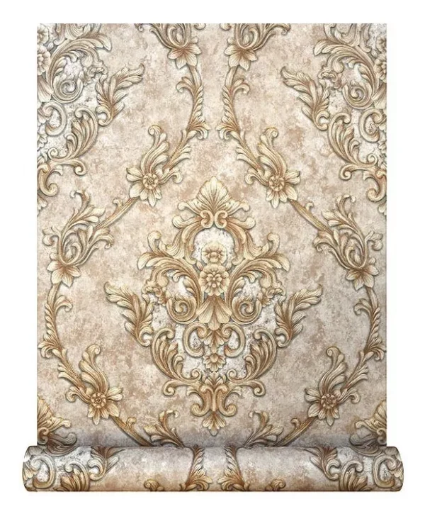 Papel De Parede Importado Vinilico Damask Marrom Dourado 10m