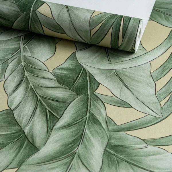 Papel De Parede Importado Vinílico Folhas Verde Bananeira