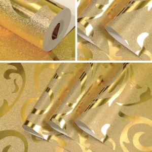 Papel De Parede Importado Vinílico Lavável Dourado 2213