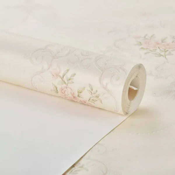 Papel De Parede Importado Vinílico Lavável Floral Bege Top