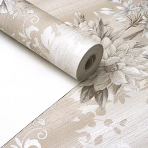 Papel De Parede Importado Vinílico Lavável Floral Flores Rosas Dourado - Rolo 9,5m X 53cm + Cola Grátis