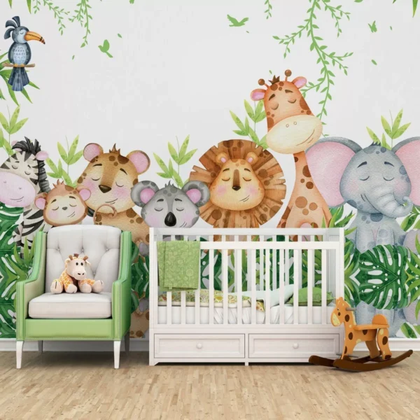 Papel De Parede Infantil Adesivo De Bebê Safári Floresta M²