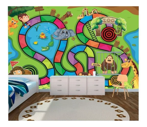 Papel De Parede Infantil Adesivo Jogo Safari Escola 6m² M40