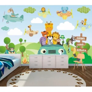 Papel De Parede Infantil Adesivo Safari 3,22x2,58m Zoo M21