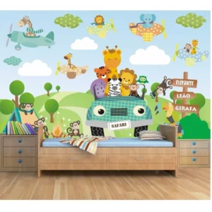 Papel De Parede Infantil Adesivo Safari 3,90x2,10m Zoo M21