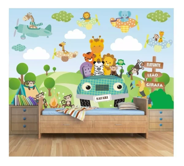 Papel De Parede Infantil Adesivo Safari 3,90x2,10m Zoo M21