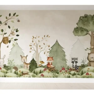 Papel De Parede Infantil Adesivo Safári Arvores Floresta 1m²