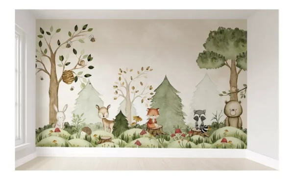 Papel De Parede Infantil Adesivo Safári Arvores Floresta 1m²