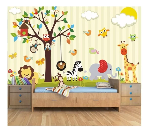 Papel De Parede Infantil Adesivo Zoo 1,70x2,60m Safari M08