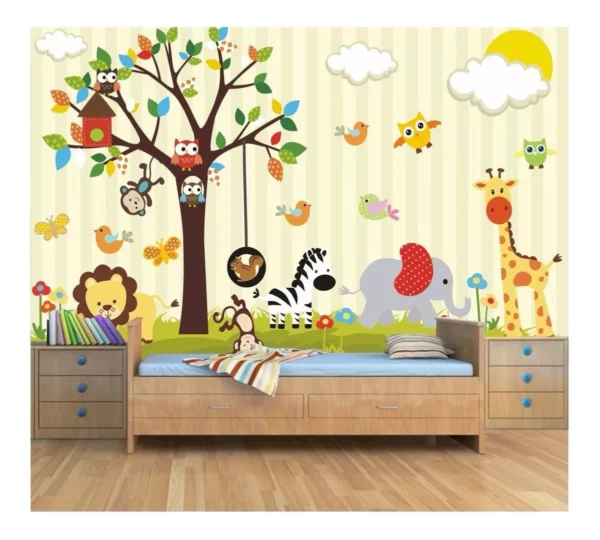 Papel De Parede Infantil Adesivo Zoo 2,00x2,10m Safari M08