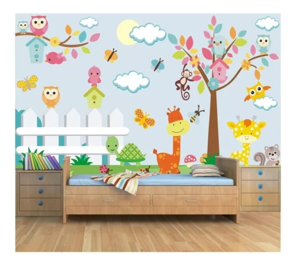 Papel De Parede Infantil Adesivo Zoo 4,80x2,10m Safari M06