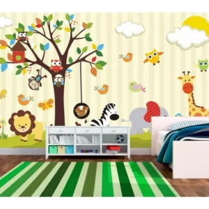 Papel De Parede Infantil Adesivo Zoo Safari Gigante 6m² M08