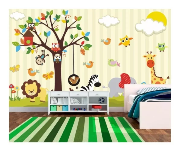 Papel De Parede Infantil Adesivo Zoo Safari Gigante 6m² M08