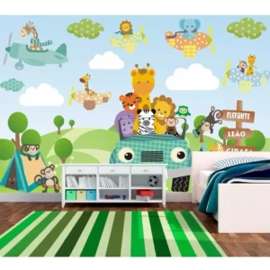 Papel De Parede Infantil Adesivo Zoo Safari Girafa 6m² M21